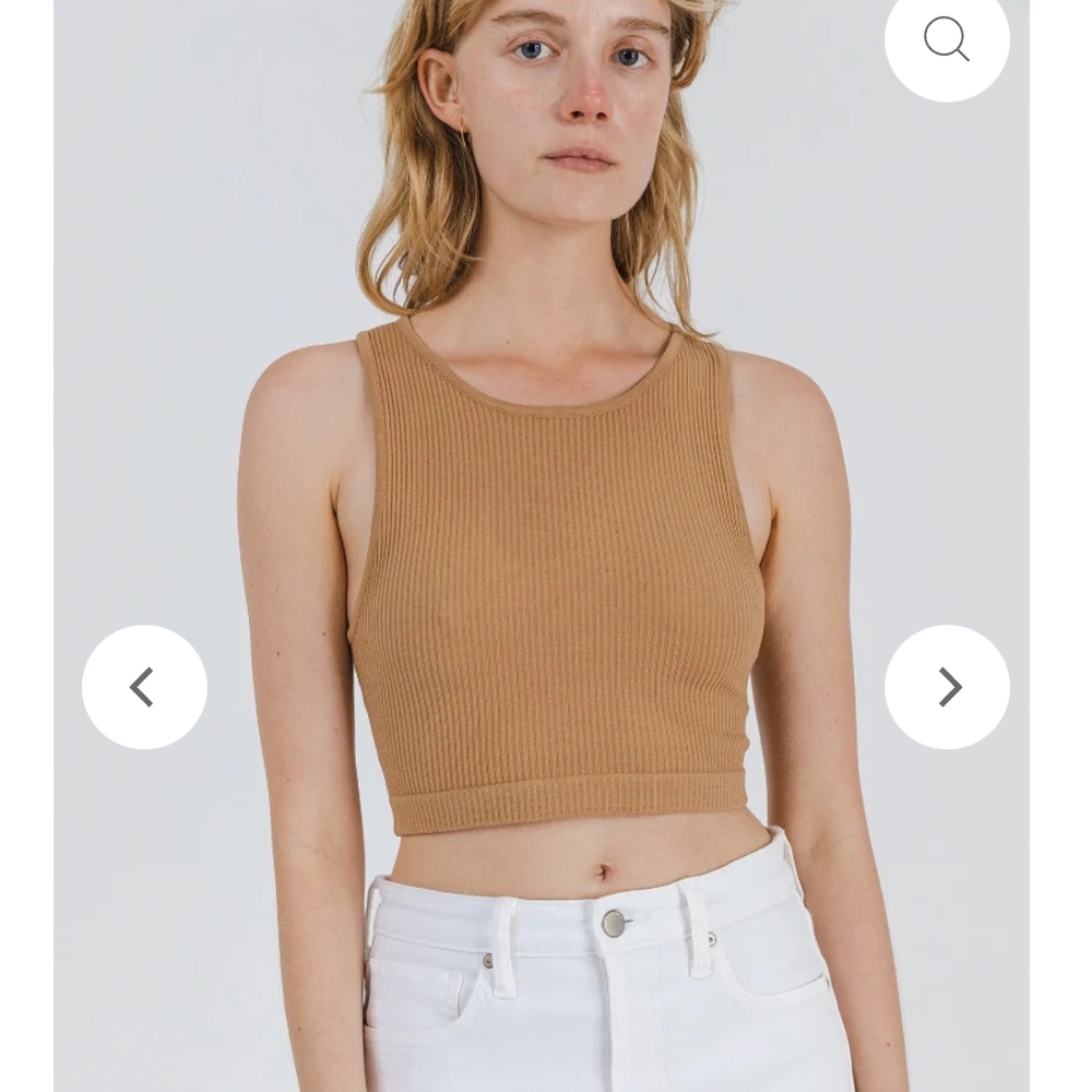 Mod Ref, Tan Ribbed Crop Top